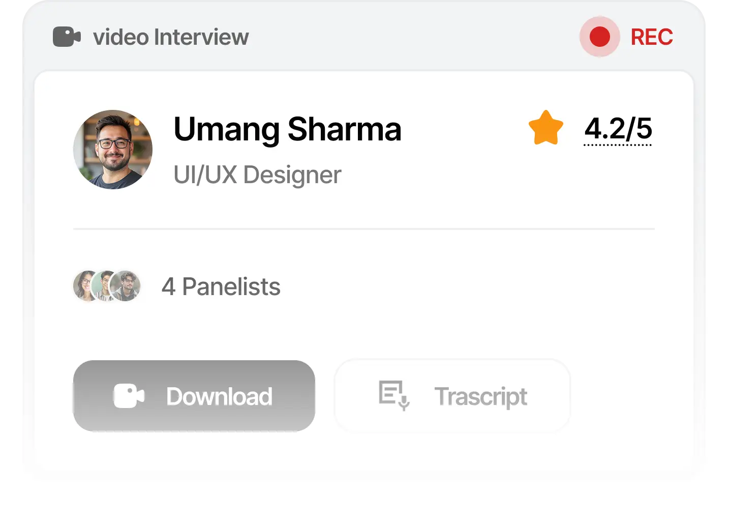 Live and recorded video interview with AI transcription
